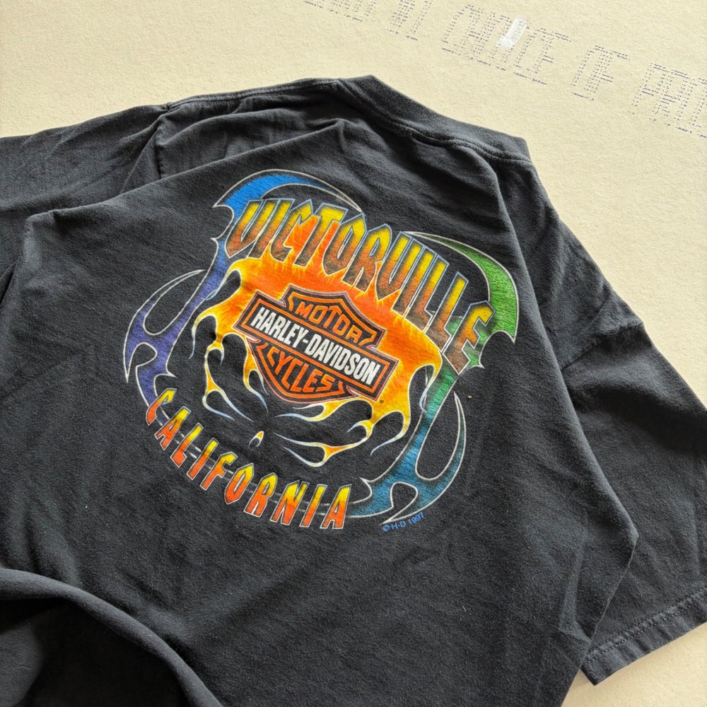 Vintage 90s Harley-Davidson crazy flame backhit T-shirt